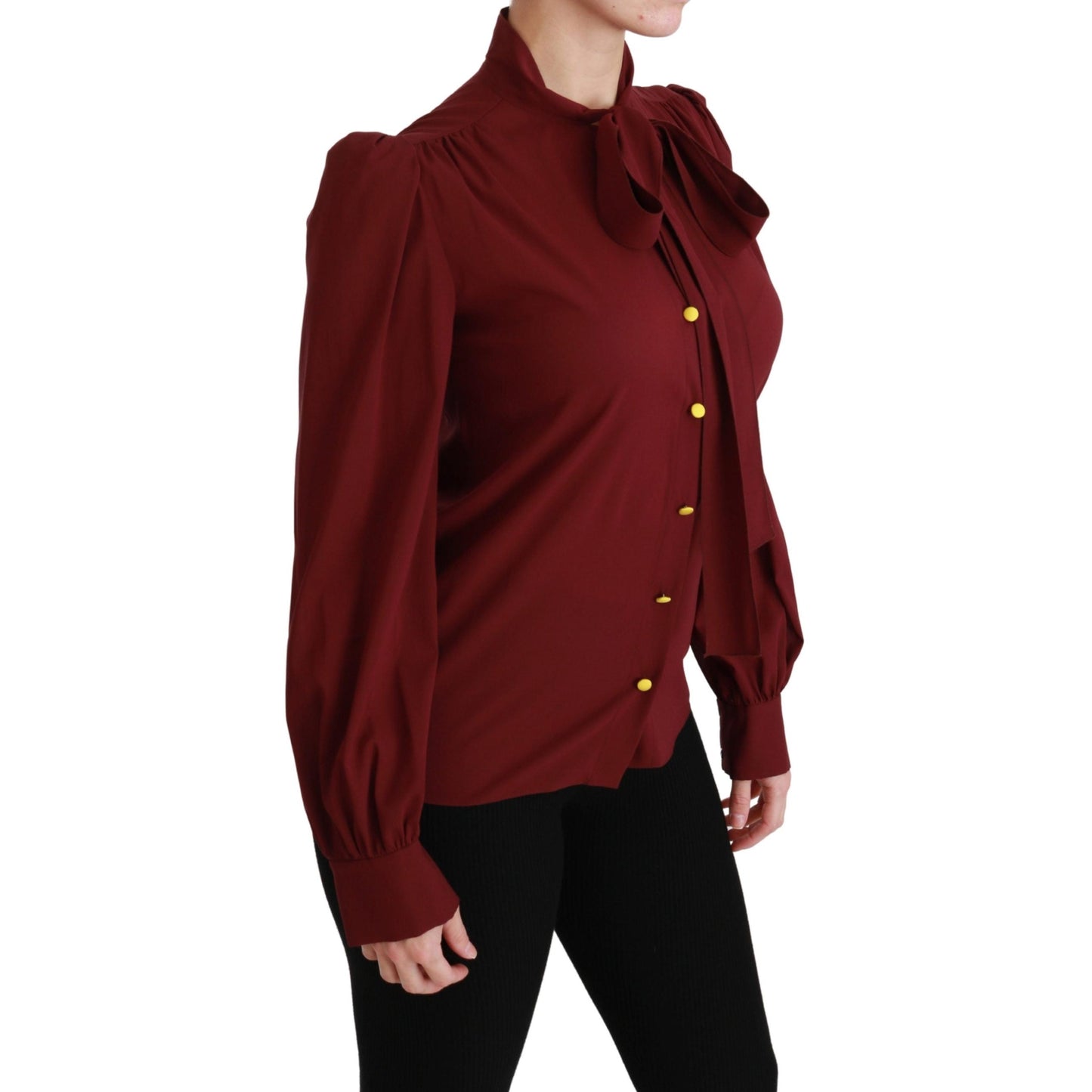 Maroon Long Sleeve Shirt Blouse Silk Top