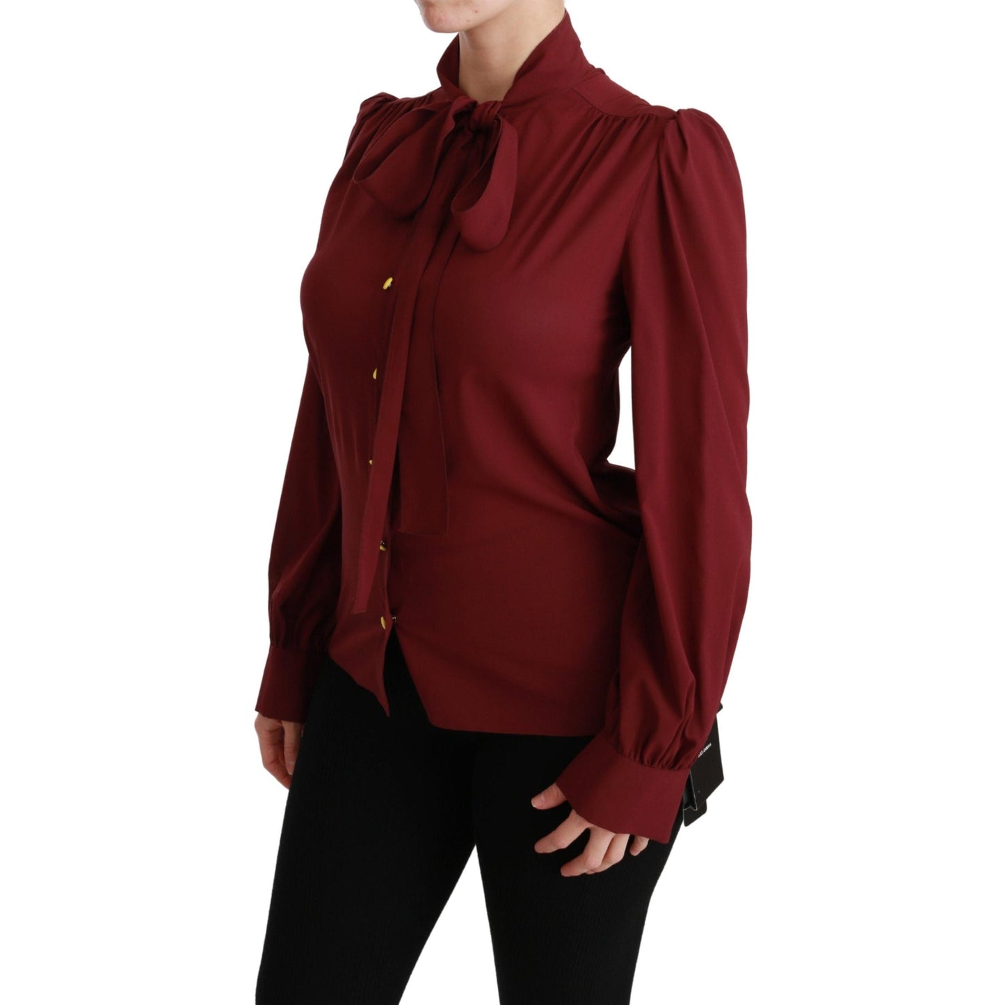 Maroon Long Sleeve Shirt Blouse Silk Top