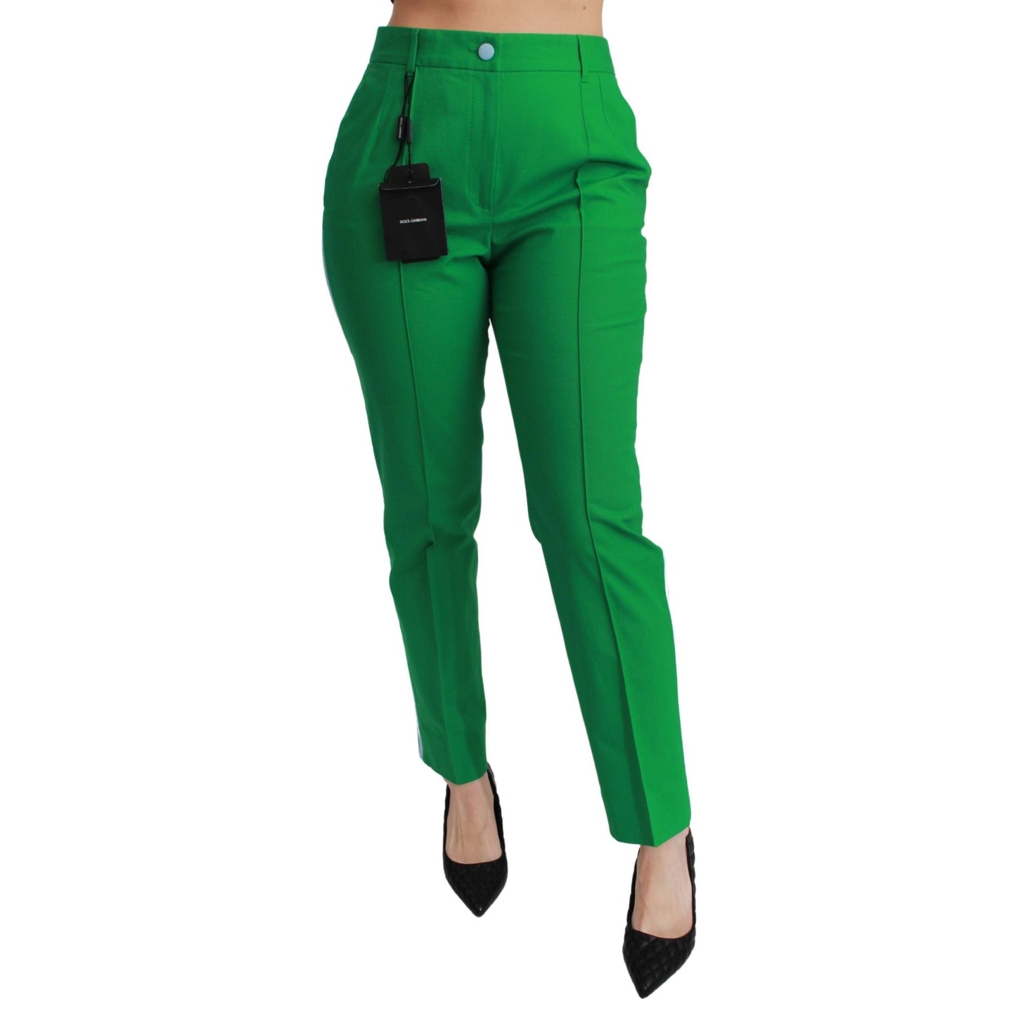 Green Cotton Stretch Trousers Pants