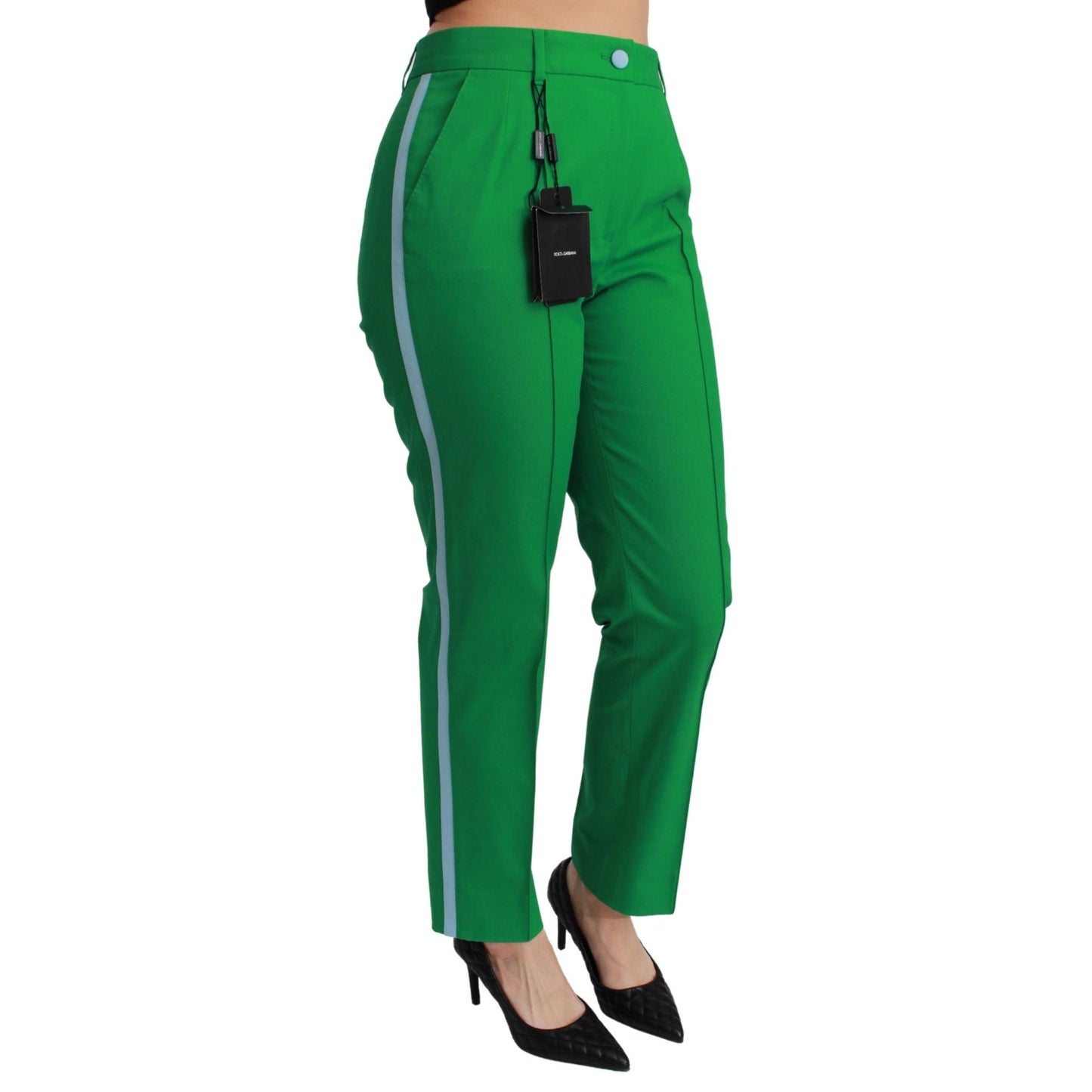 Green Cotton Stretch Trousers Pants