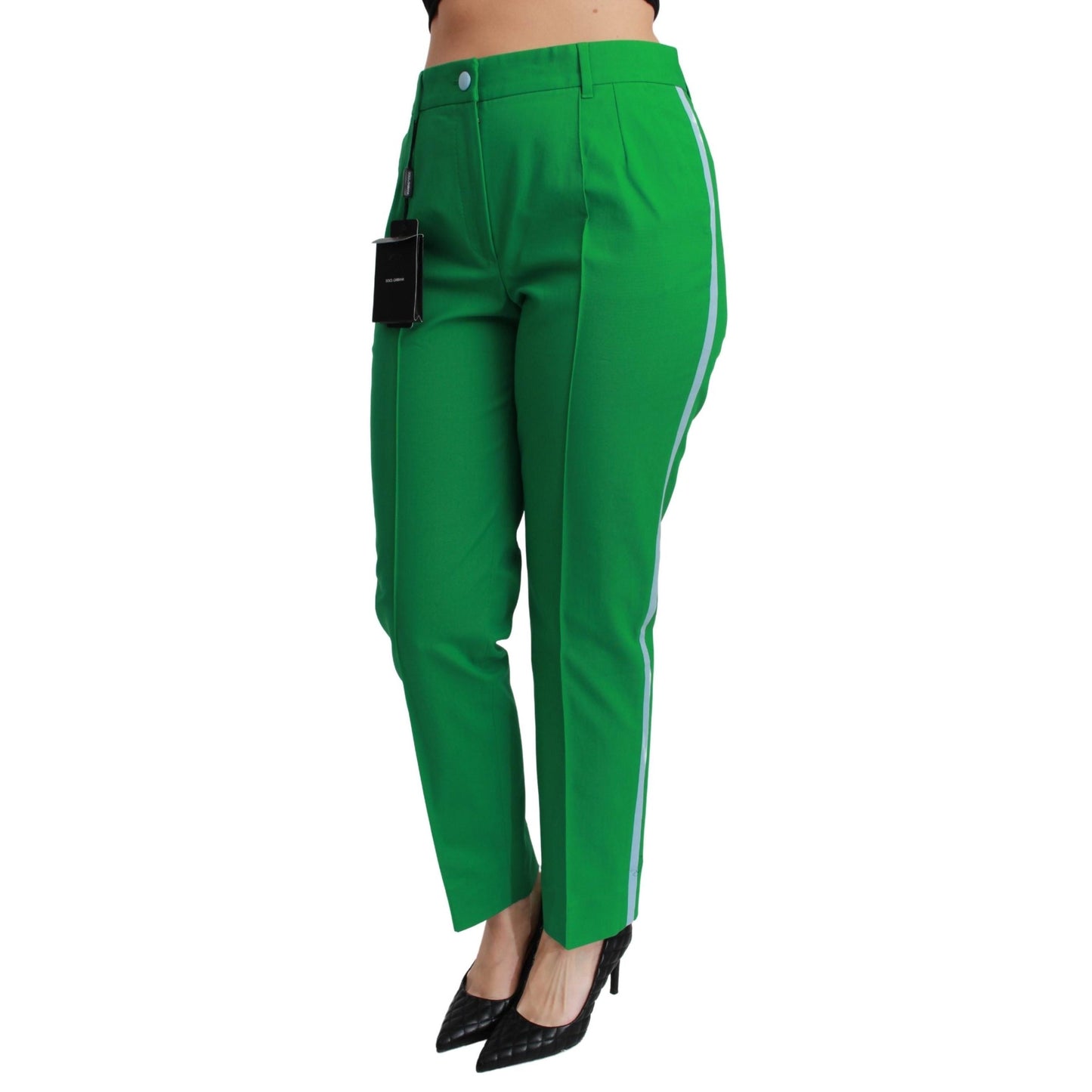 Green Cotton Stretch Trousers Pants