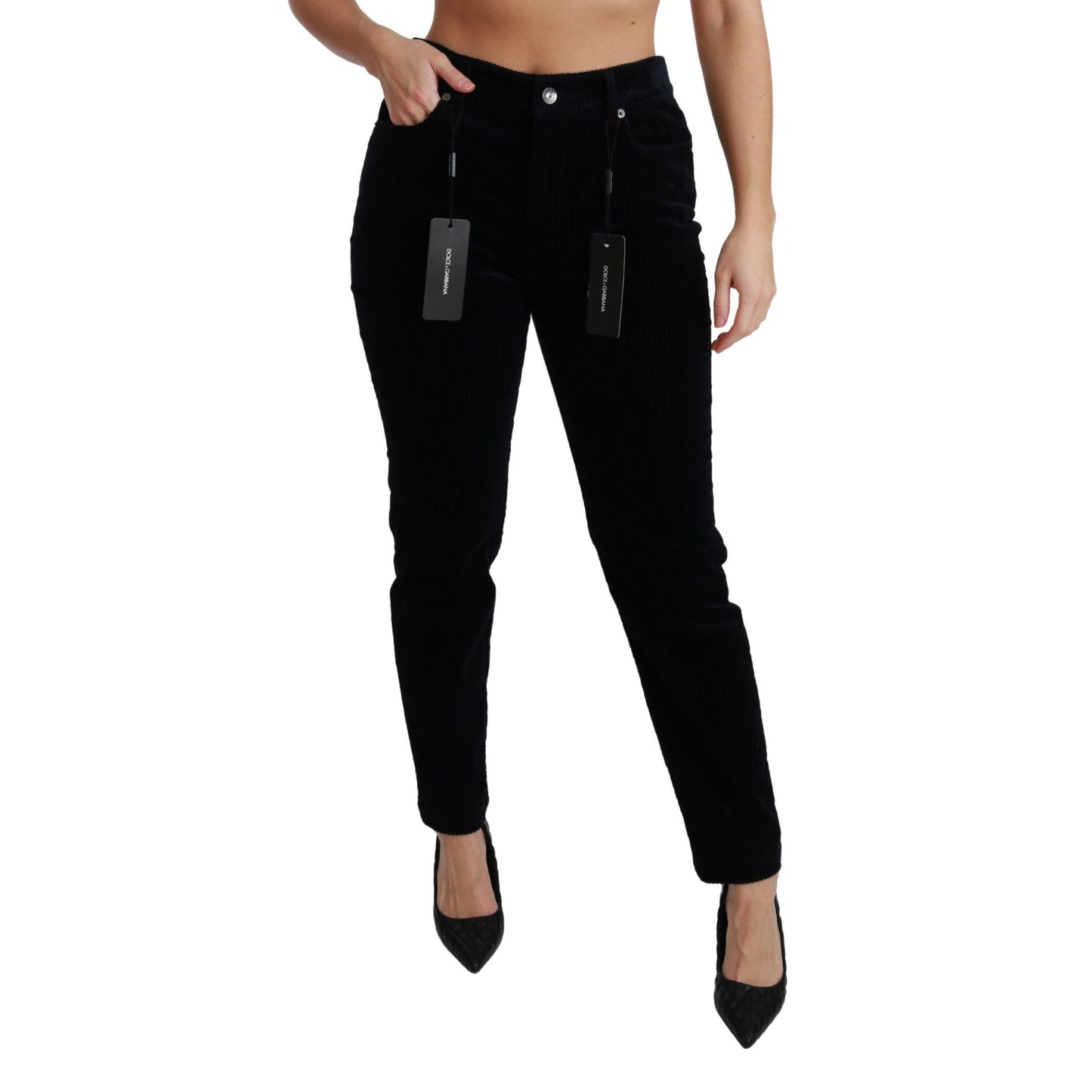 Blue Corduroy Mid Waist Skinny Pants Jeans