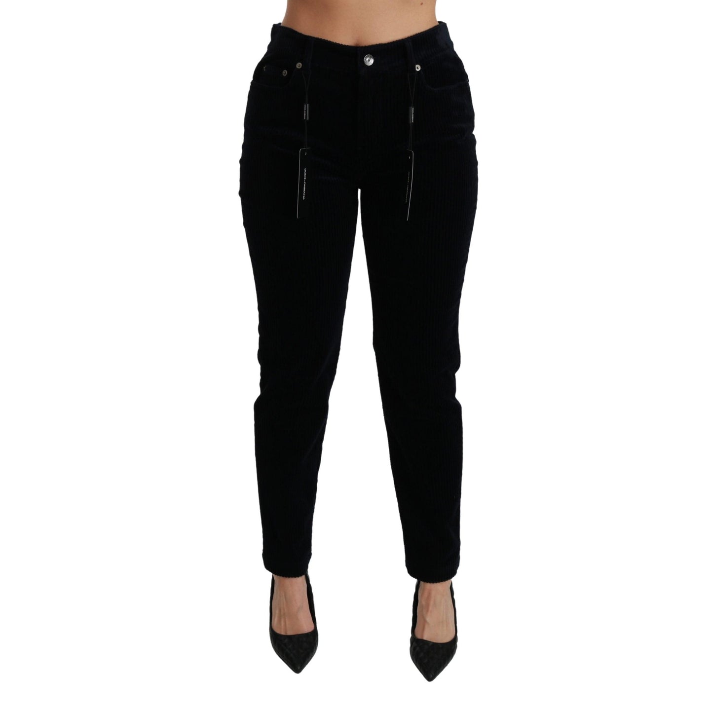 Blue Corduroy Mid Waist Skinny Pants Jeans