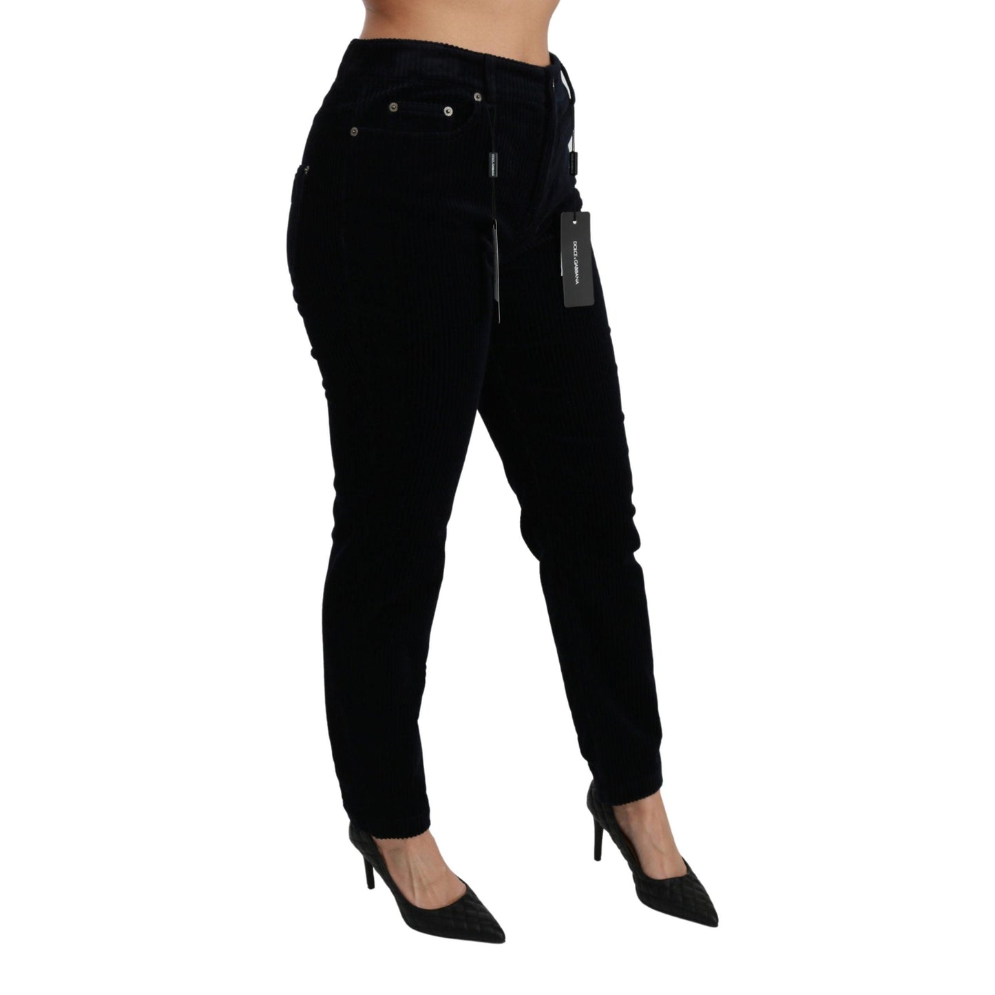 Blue Corduroy Mid Waist Skinny Pants Jeans