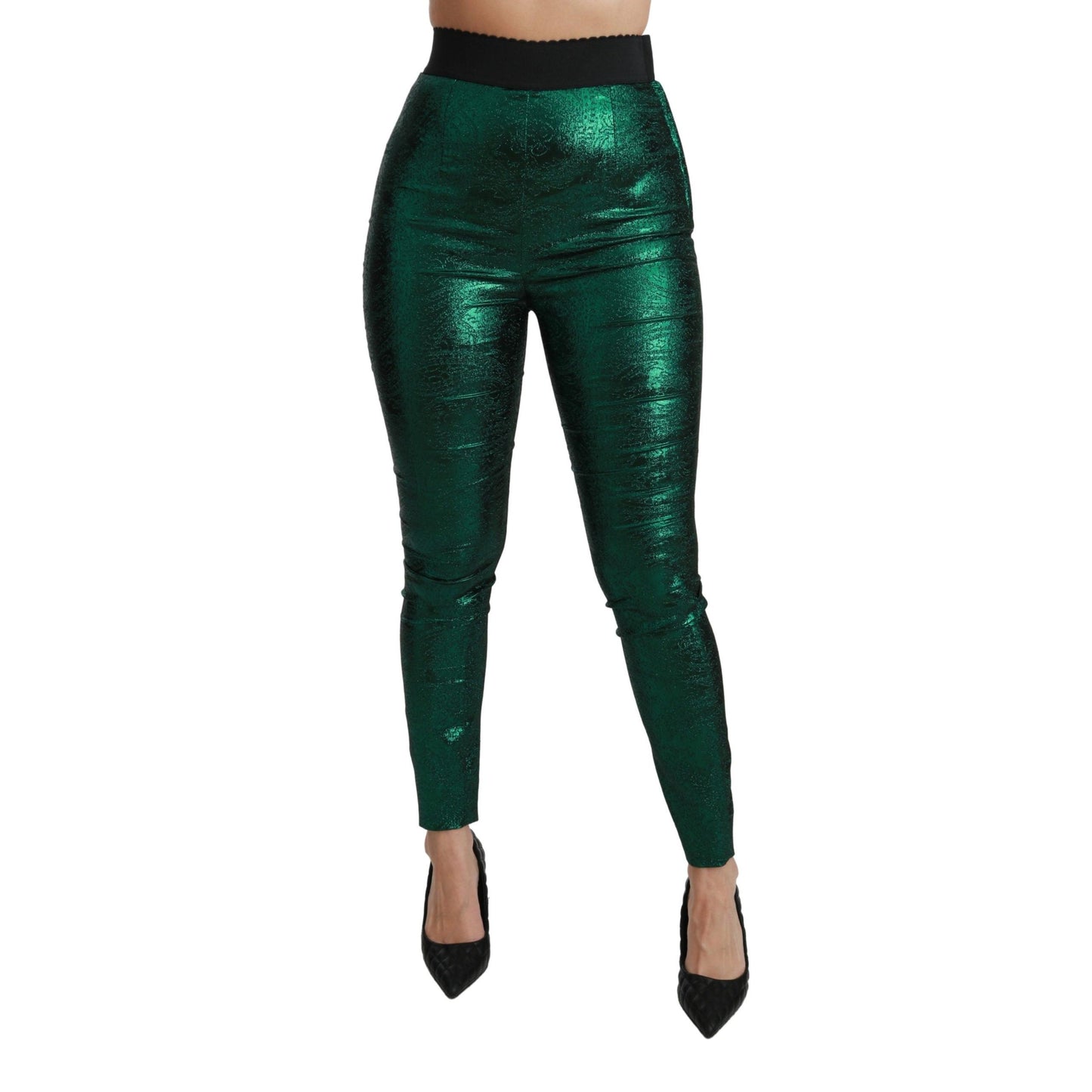 Green Jacquard High Waist Legging Stretch  Pants