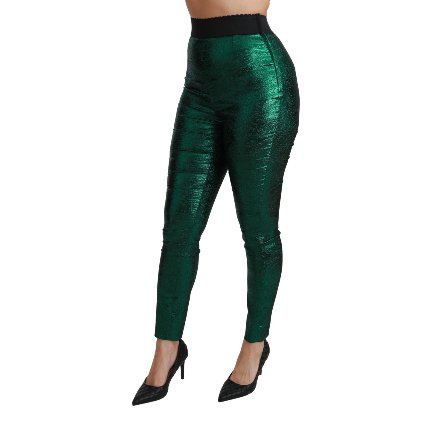Green Jacquard High Waist Legging Stretch  Pants