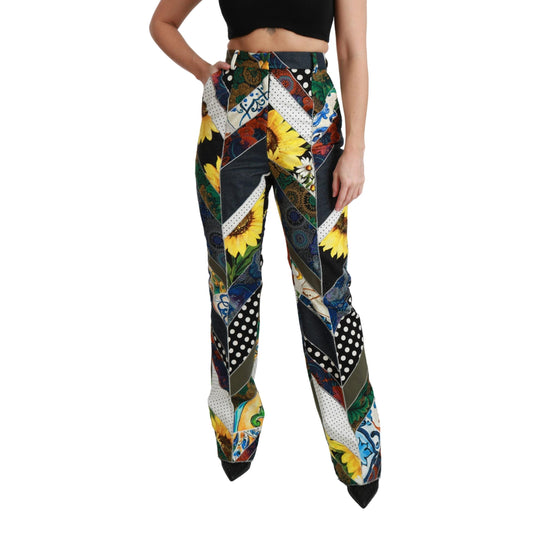 Multicolor Print High Waist Straight Pants