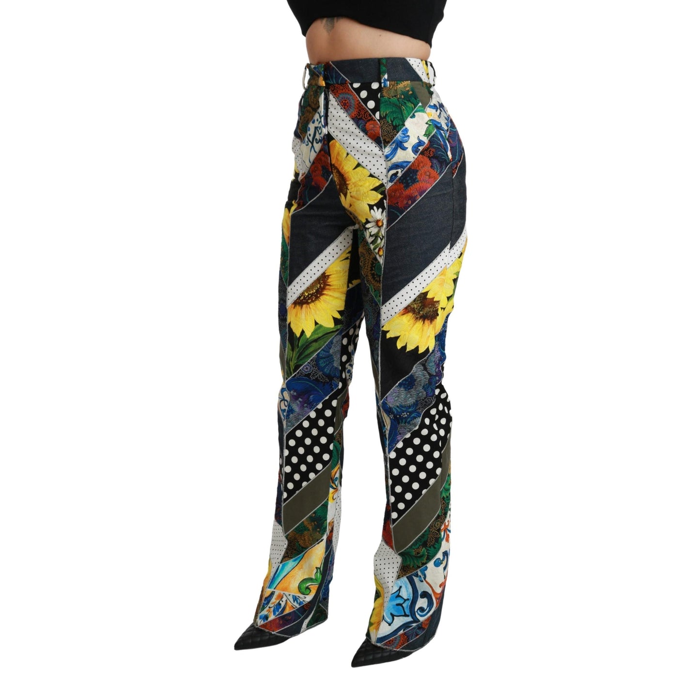 Multicolor Print High Waist Straight Pants