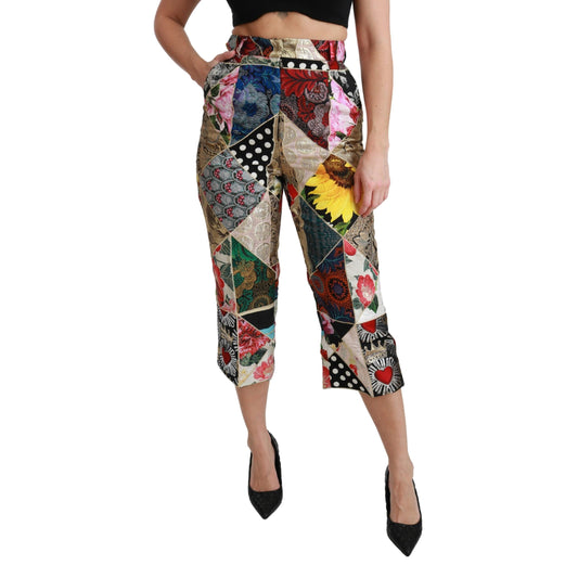 Silk Multicolor Print High Waist Cropped Pants