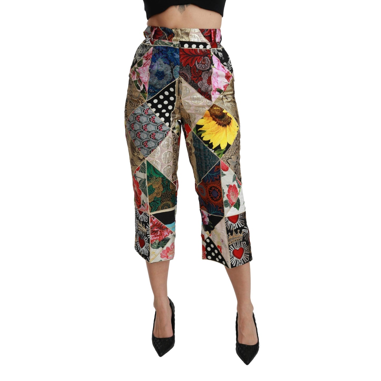 Silk Multicolor Print High Waist Cropped Pants
