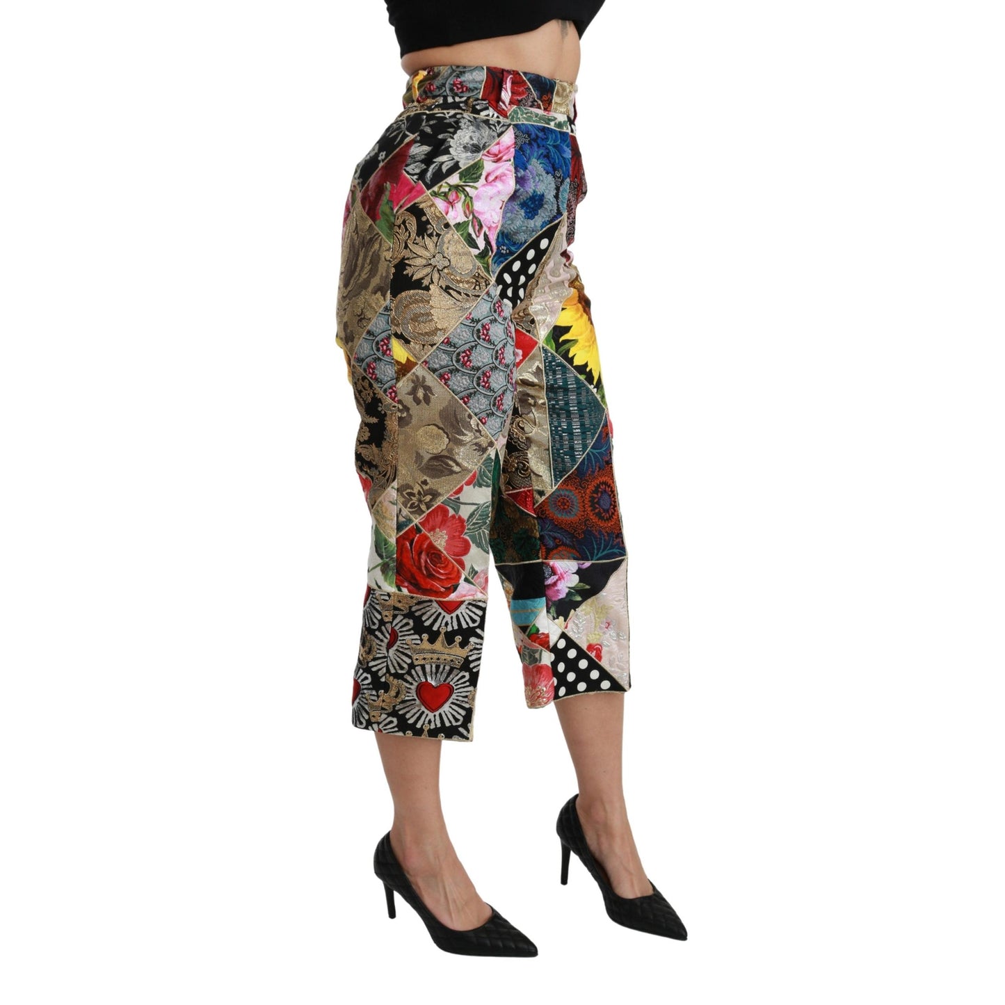 Silk Multicolor Print High Waist Cropped Pants