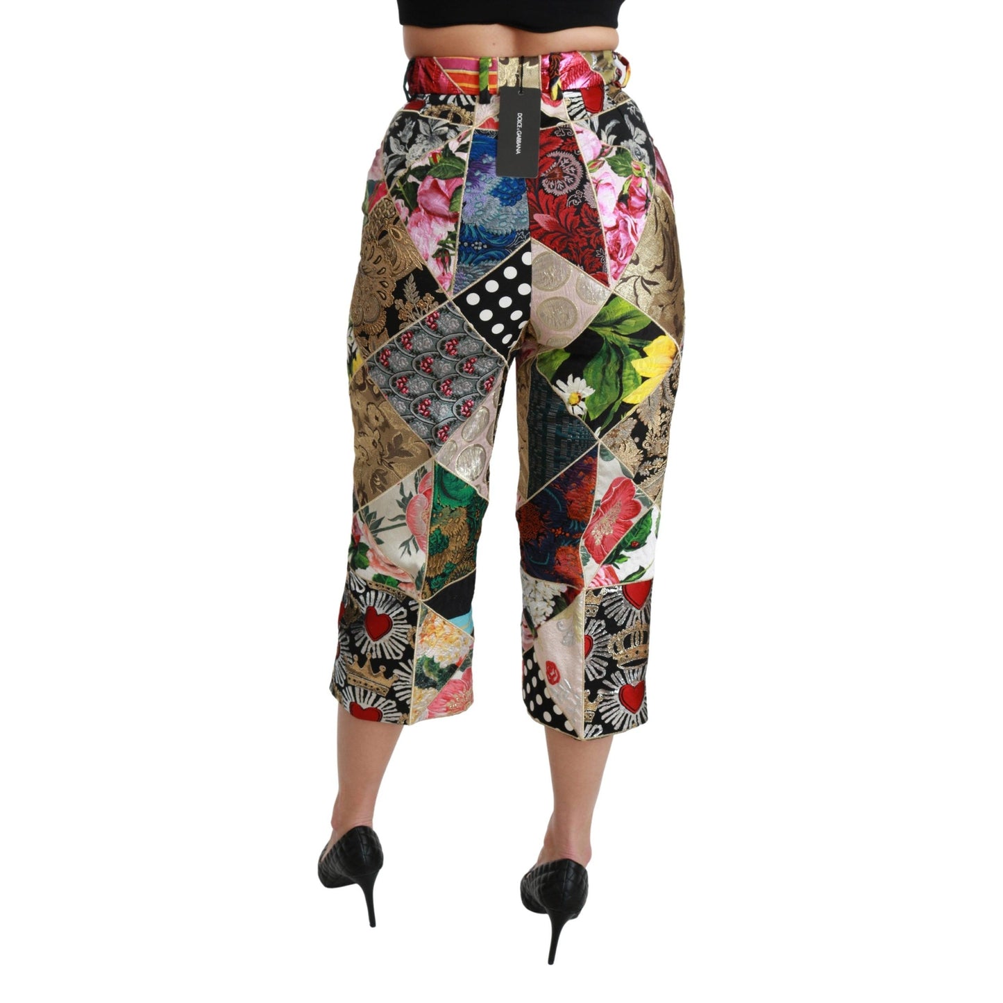 Silk Multicolor Print High Waist Cropped Pants