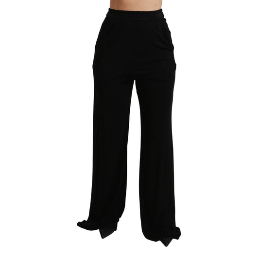 Viscose Black Wide Leg High Waist Pants