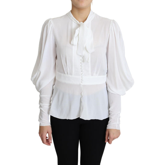 White Blouse Ascot Collar Lantern Sleeves Top