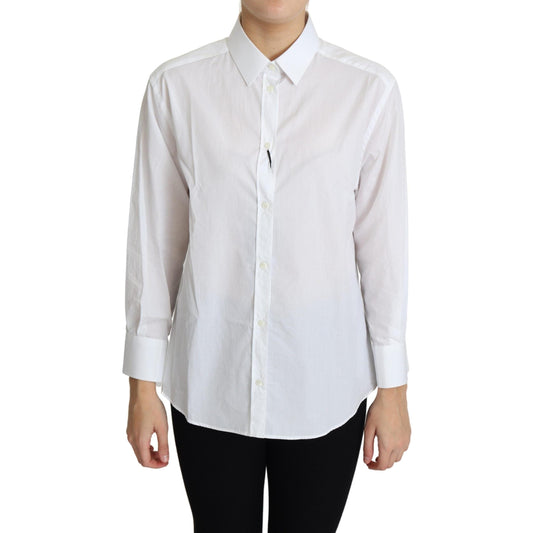 White Cotton Poplin Collared Dress Shirt Top