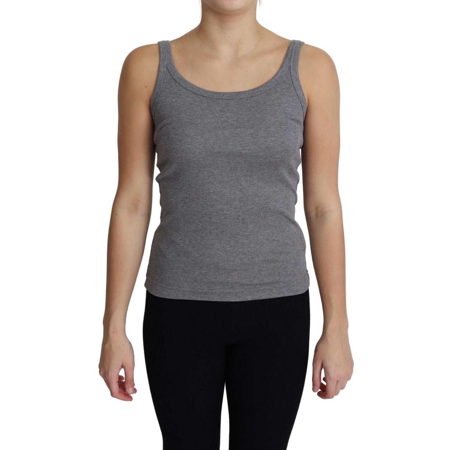 Gray 100% Cotton Sleeveless Tank Slim Fit Top