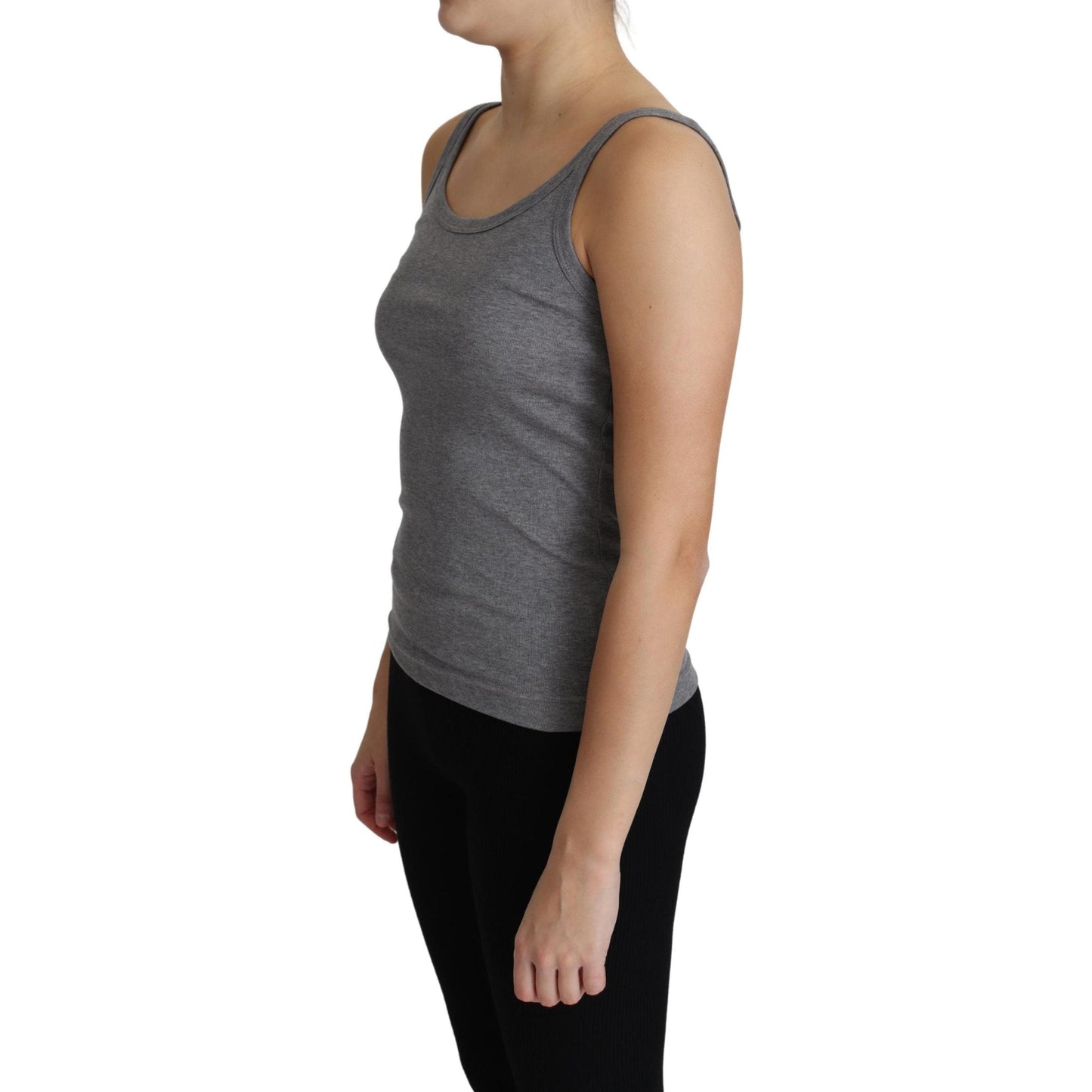 Gray 100% Cotton Sleeveless Tank Slim Fit Top