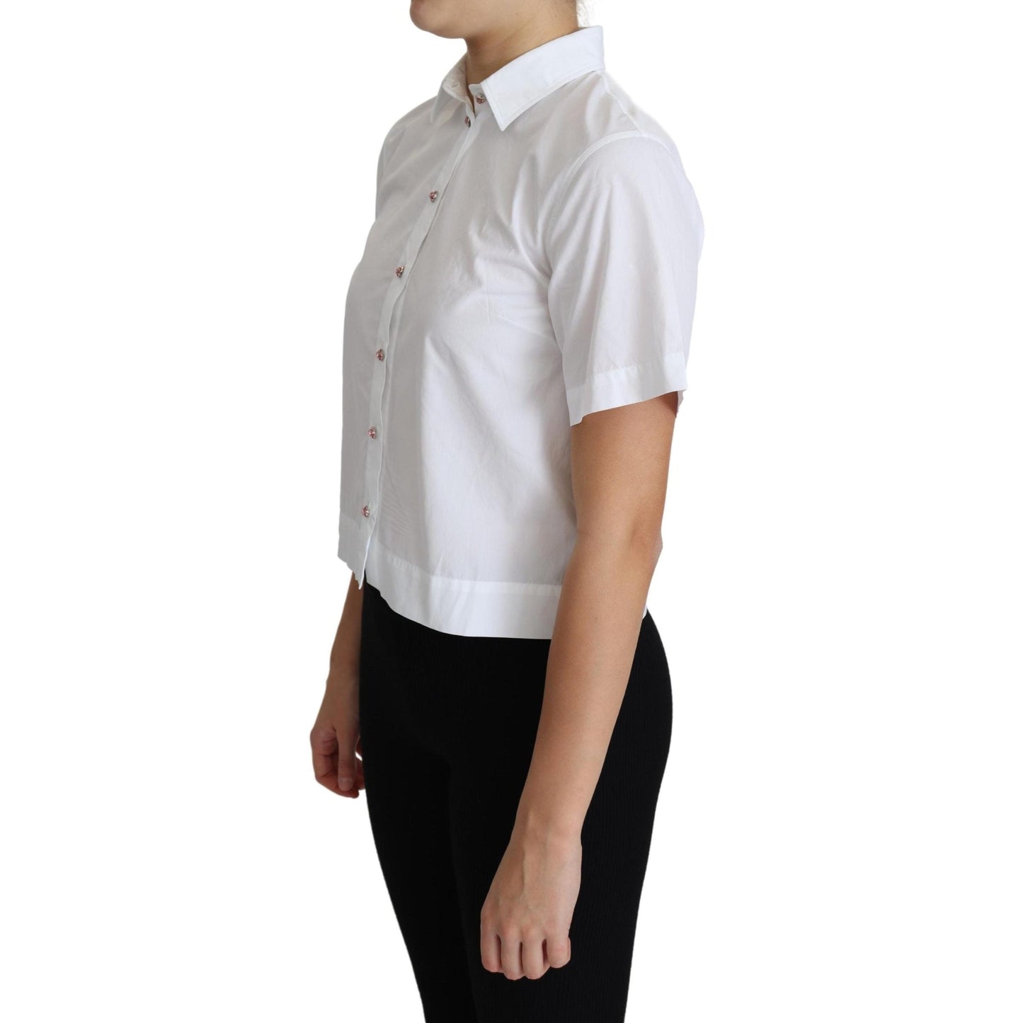 White Cotton Decorative Button Collared Top