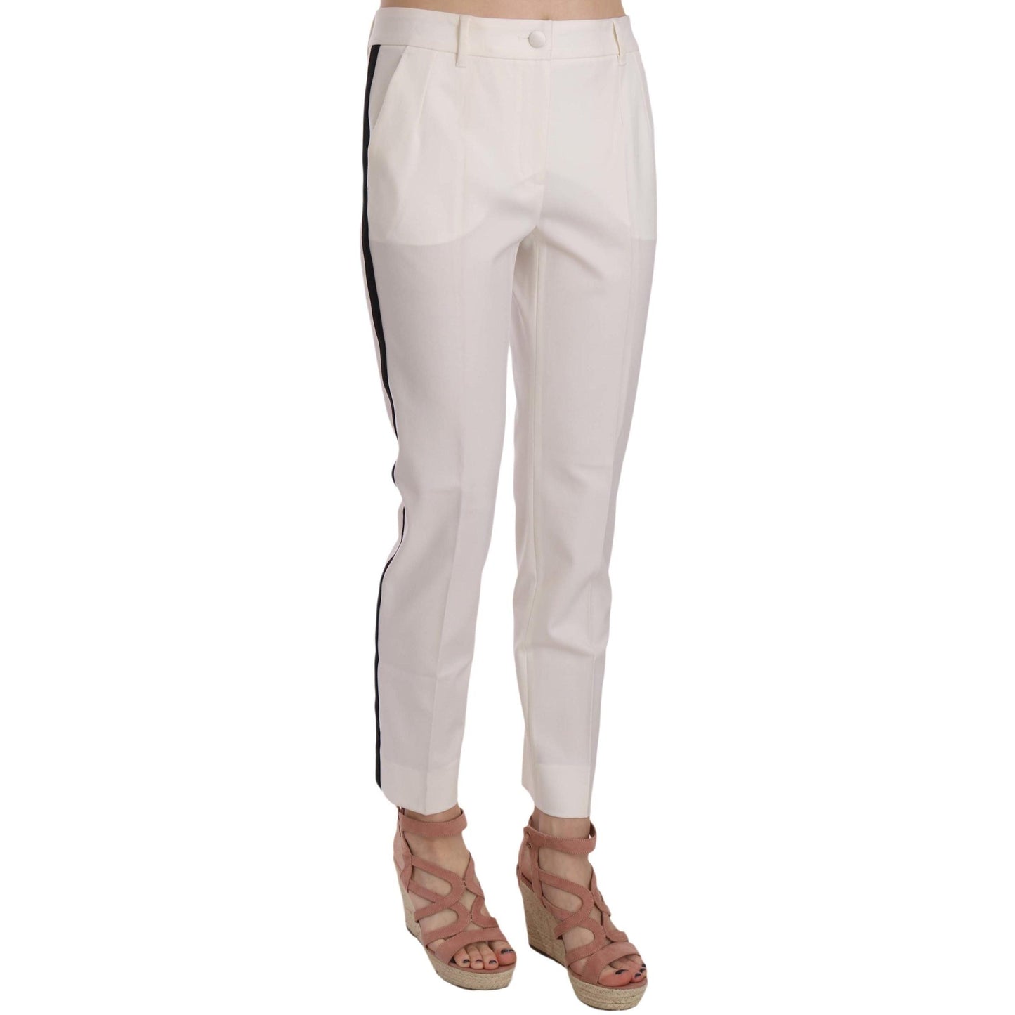 White Side Stripe Wool Tapered Trouser Pants