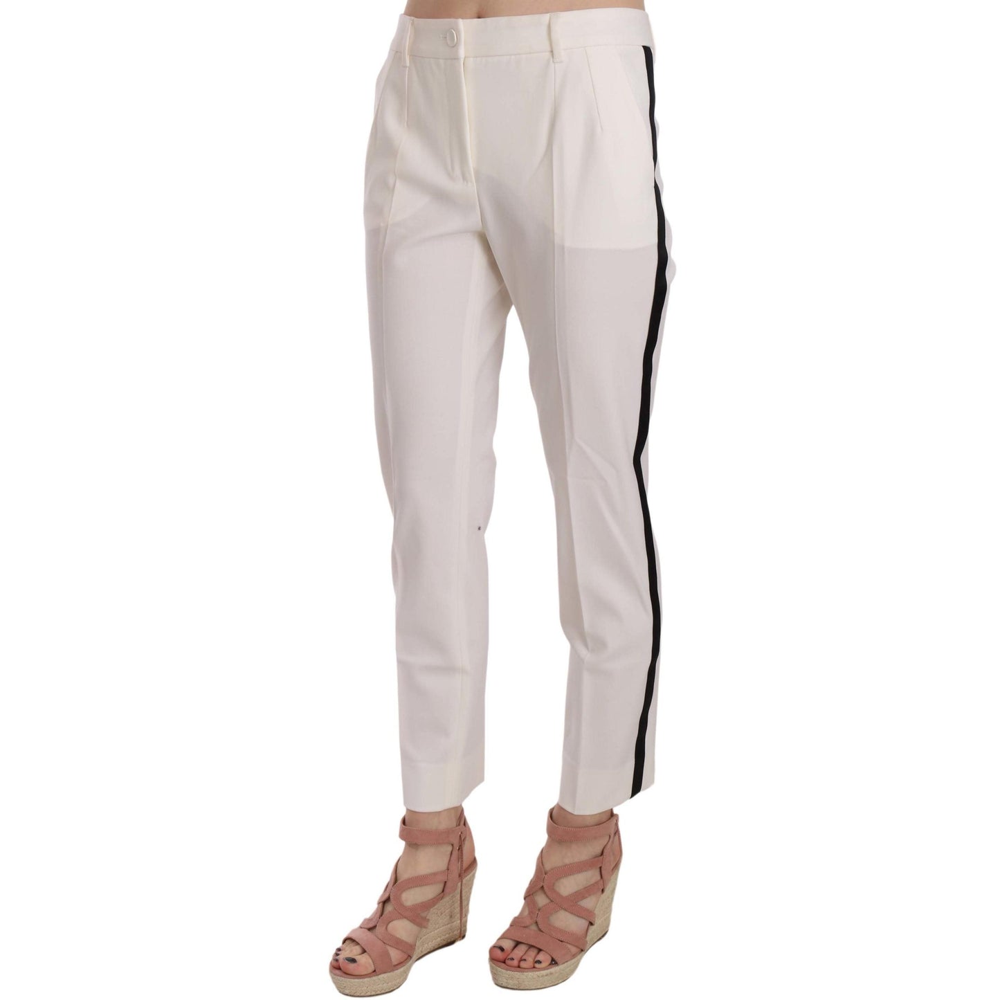 White Side Stripe Wool Tapered Trouser Pants