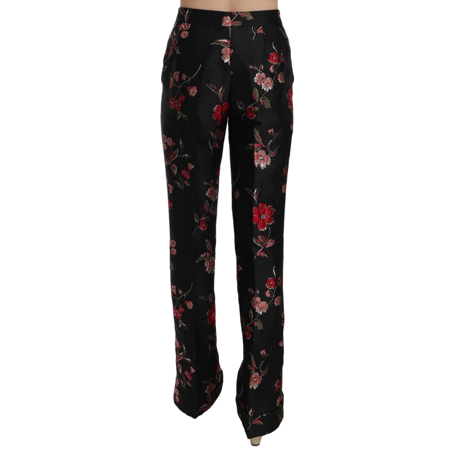 Floral Print Black Boot Cut Trouser Pants