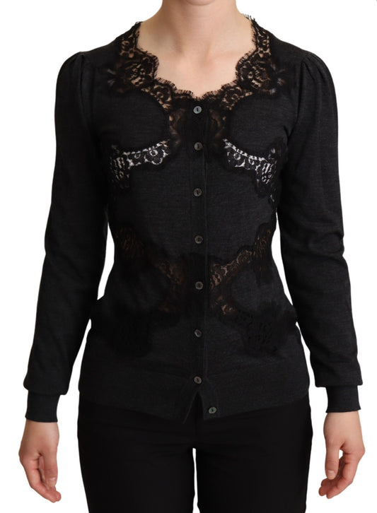 Gray Wool Lace Cardigan Sweater