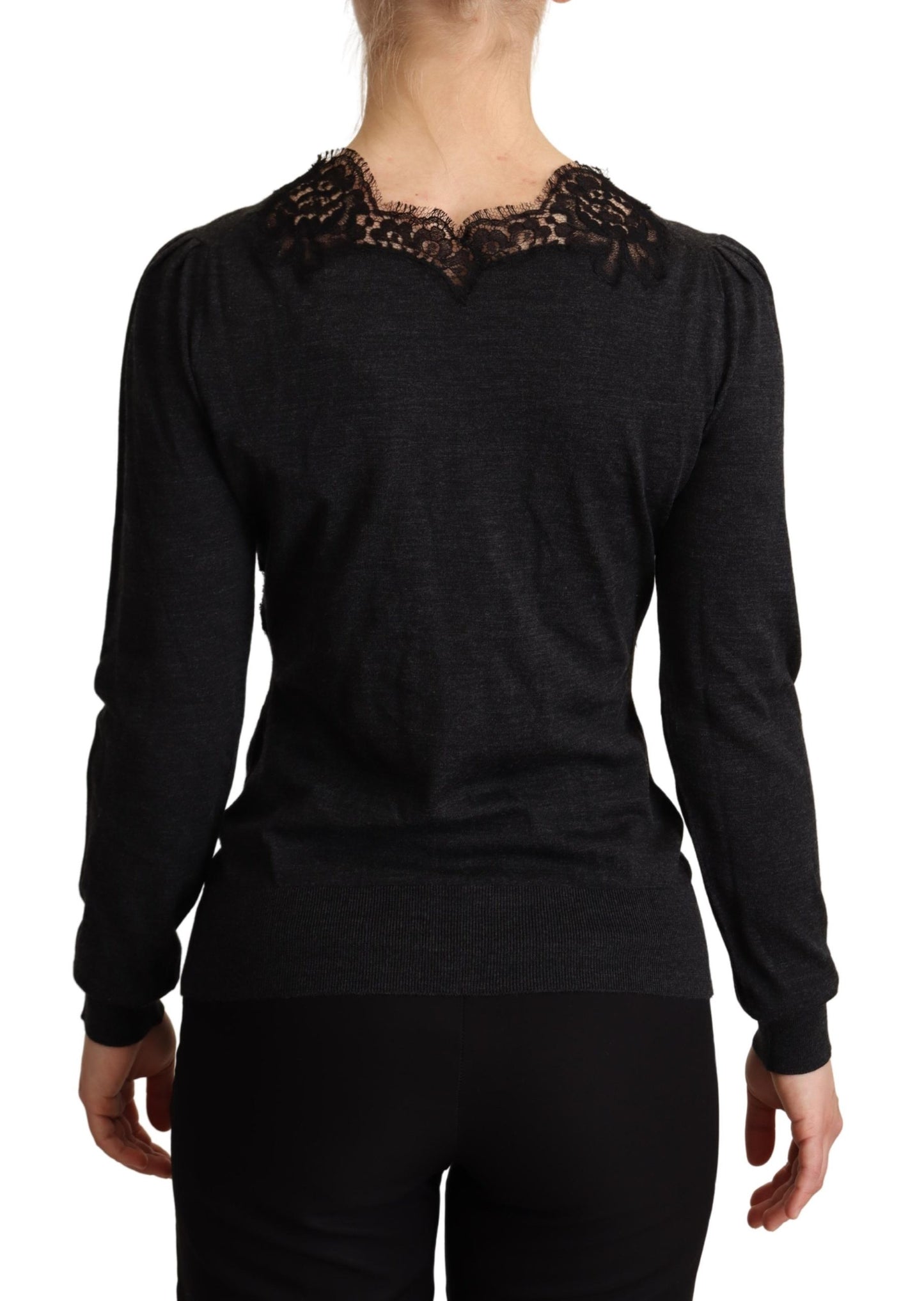 Gray Wool Lace Cardigan Sweater