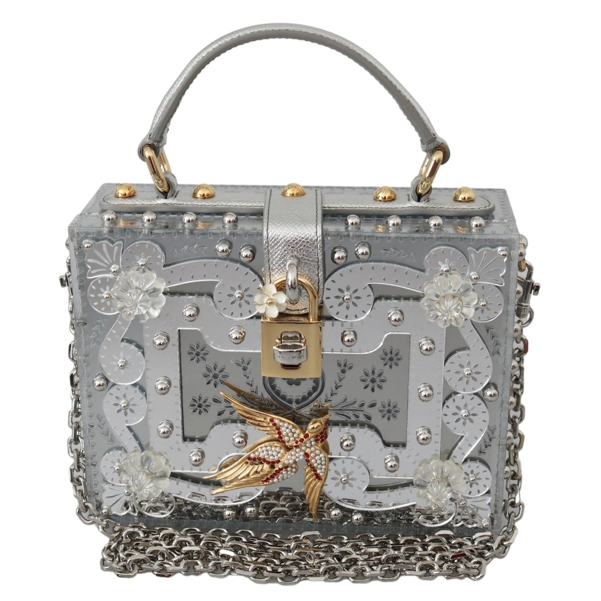 Silver Floral Padlock Sling Clutch Crystal BOX Bag - coffeewithmee2