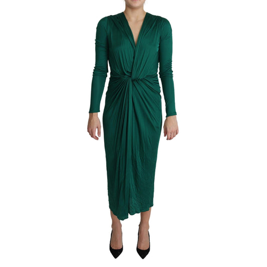 Green Fitted Silhouette Midi Viscose Dress