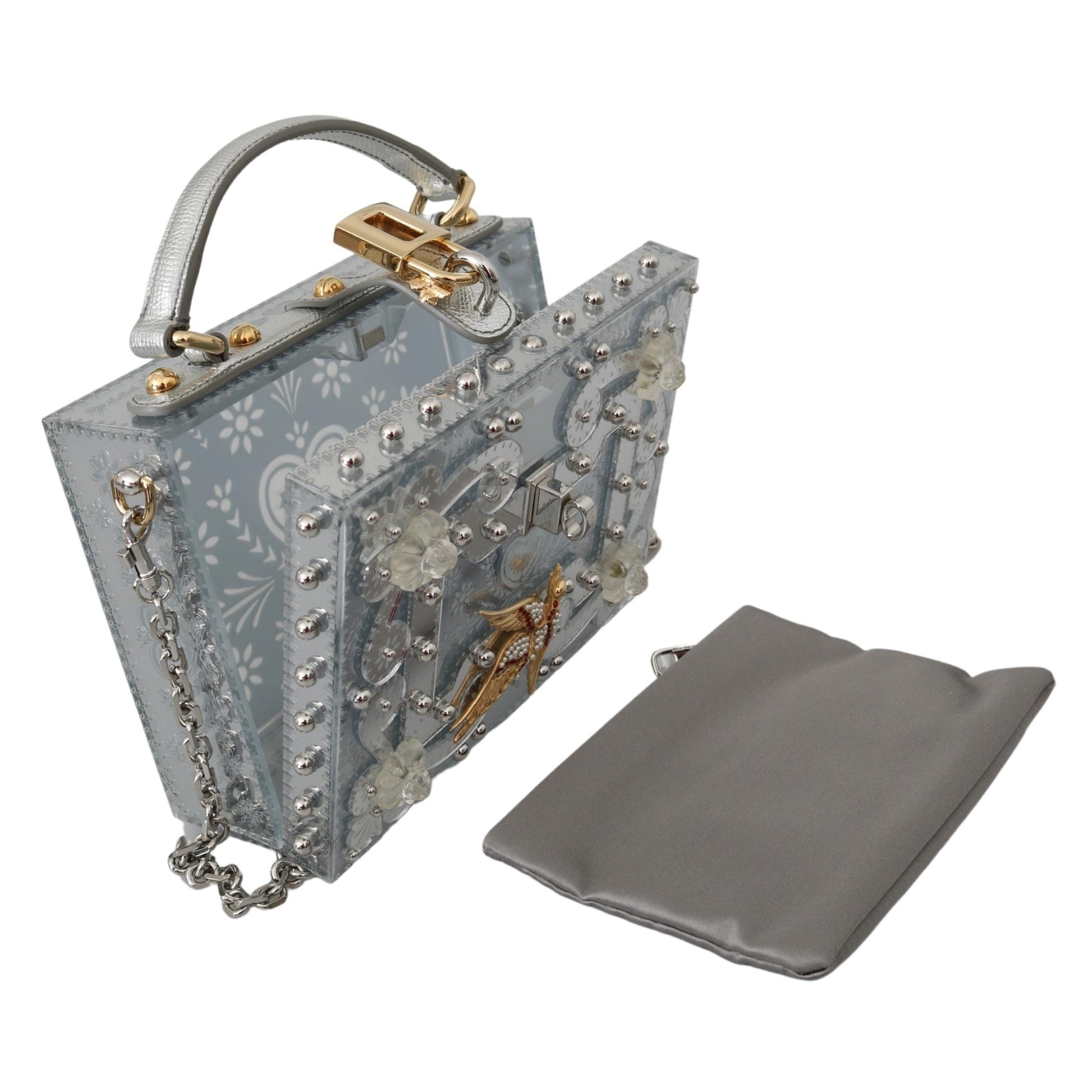 Silver Floral Padlock Sling Clutch Crystal BOX Bag - coffeewithmee2