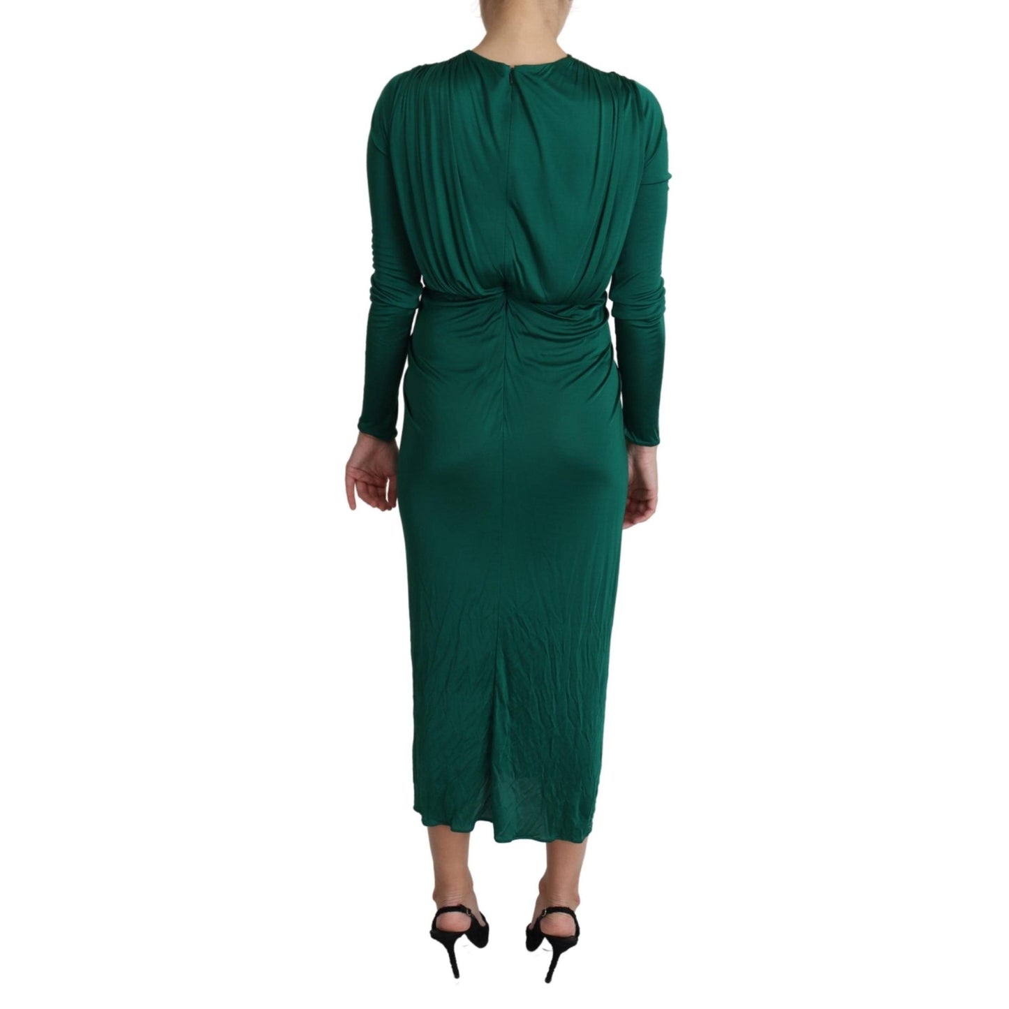 Green Fitted Silhouette Midi Viscose Dress