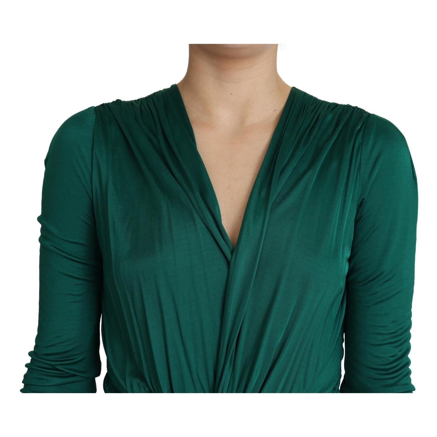 Green Fitted Silhouette Midi Viscose Dress