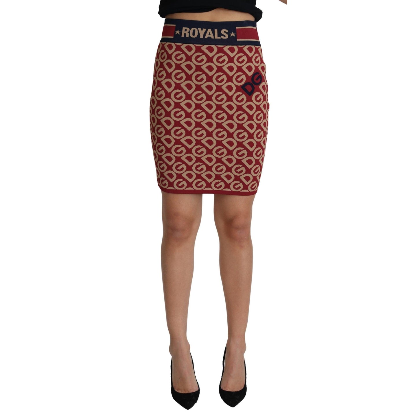 Maroon DG Logo Print Pencil Cut Mini Skirt