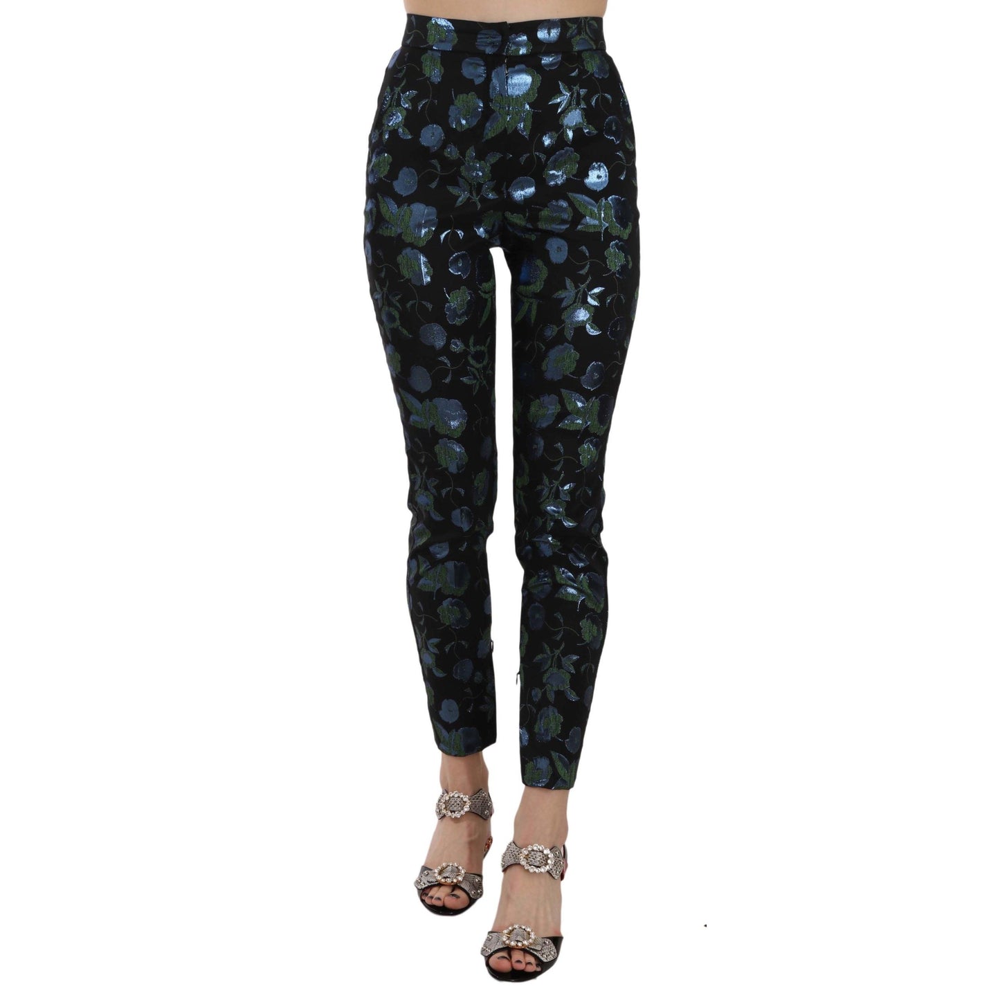 Cropped Floral Jacquard Skinny Pants