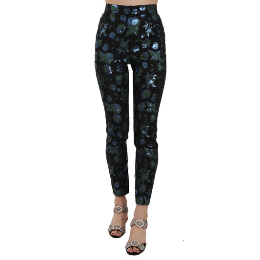 Cropped Floral Jacquard Skinny Pants