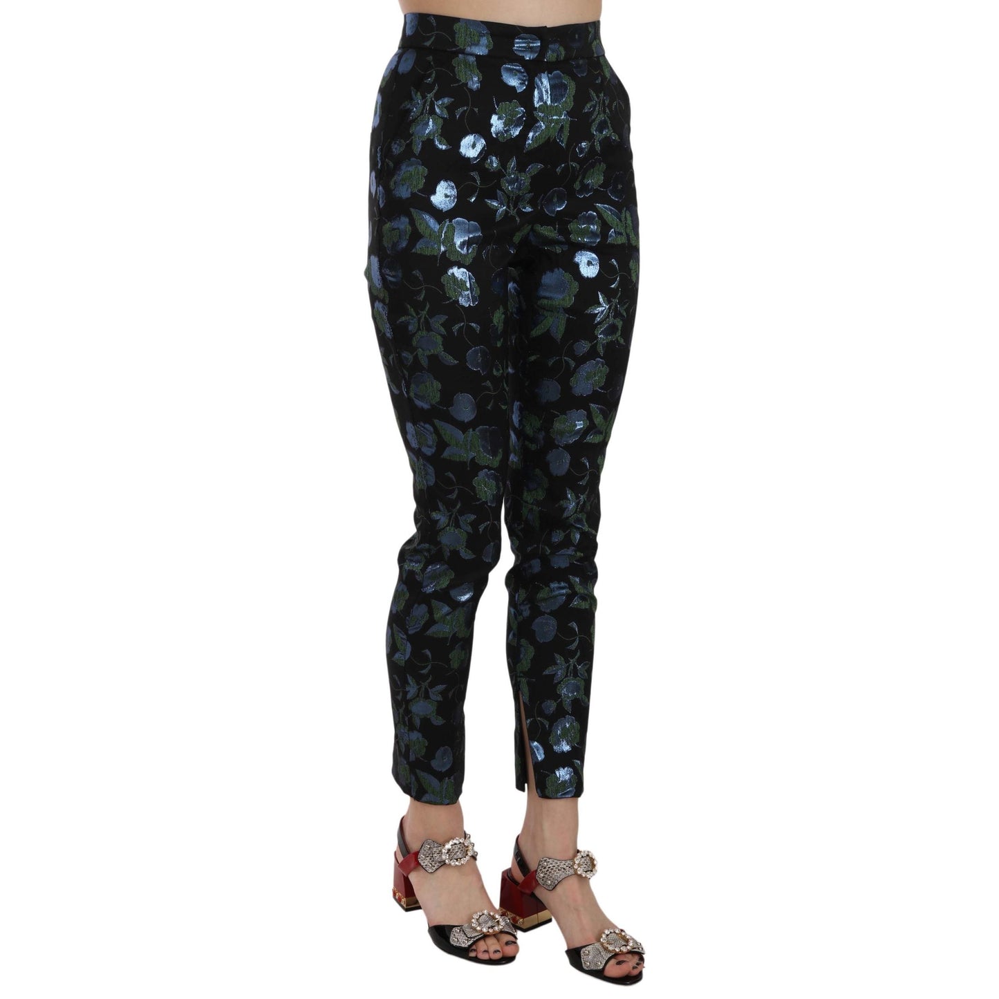 Cropped Floral Jacquard Skinny Pants