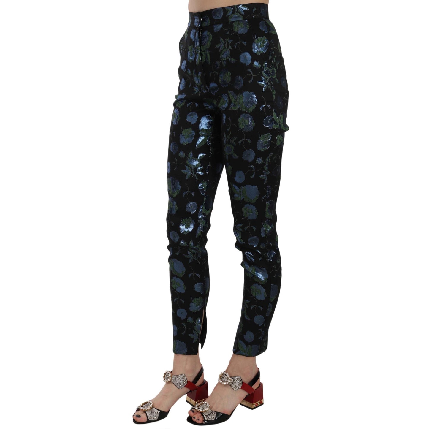 Cropped Floral Jacquard Skinny Pants