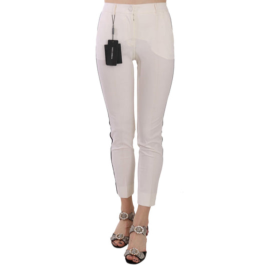 White Side Stripe Cropped Skinny Pants