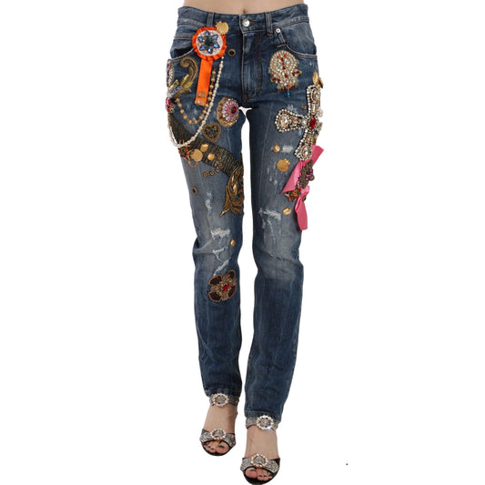 Crystal Embellished Cross Skinny Denim Pant