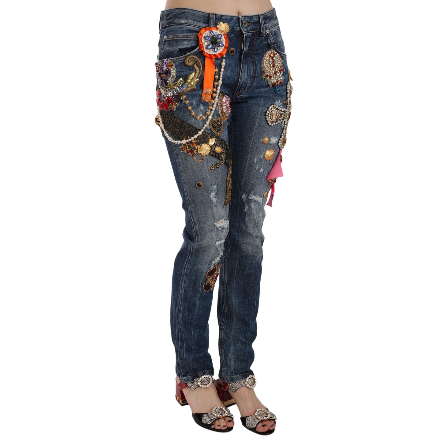 Crystal Embellished Cross Skinny Denim Pant