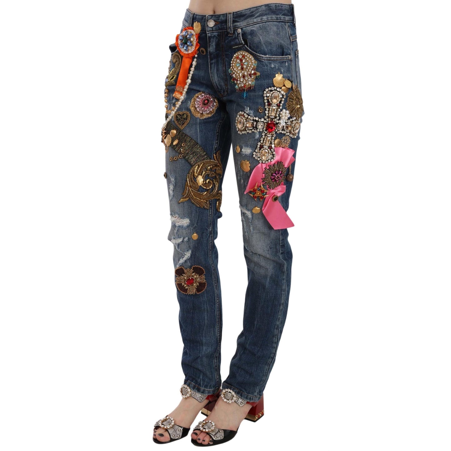 Crystal Embellished Cross Skinny Denim Pant