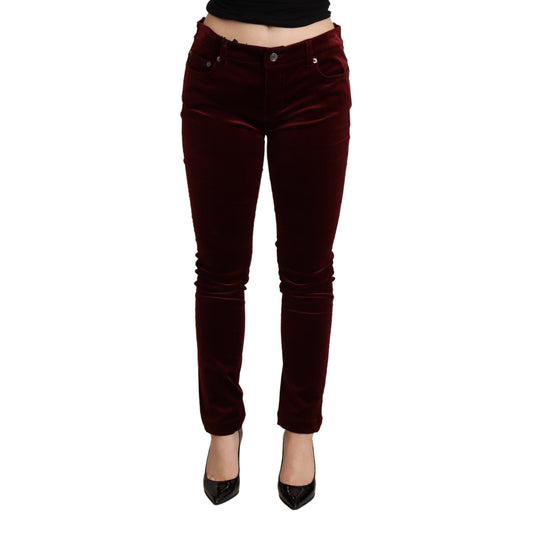 Bordeaux Red Velvet Skinny Trouser