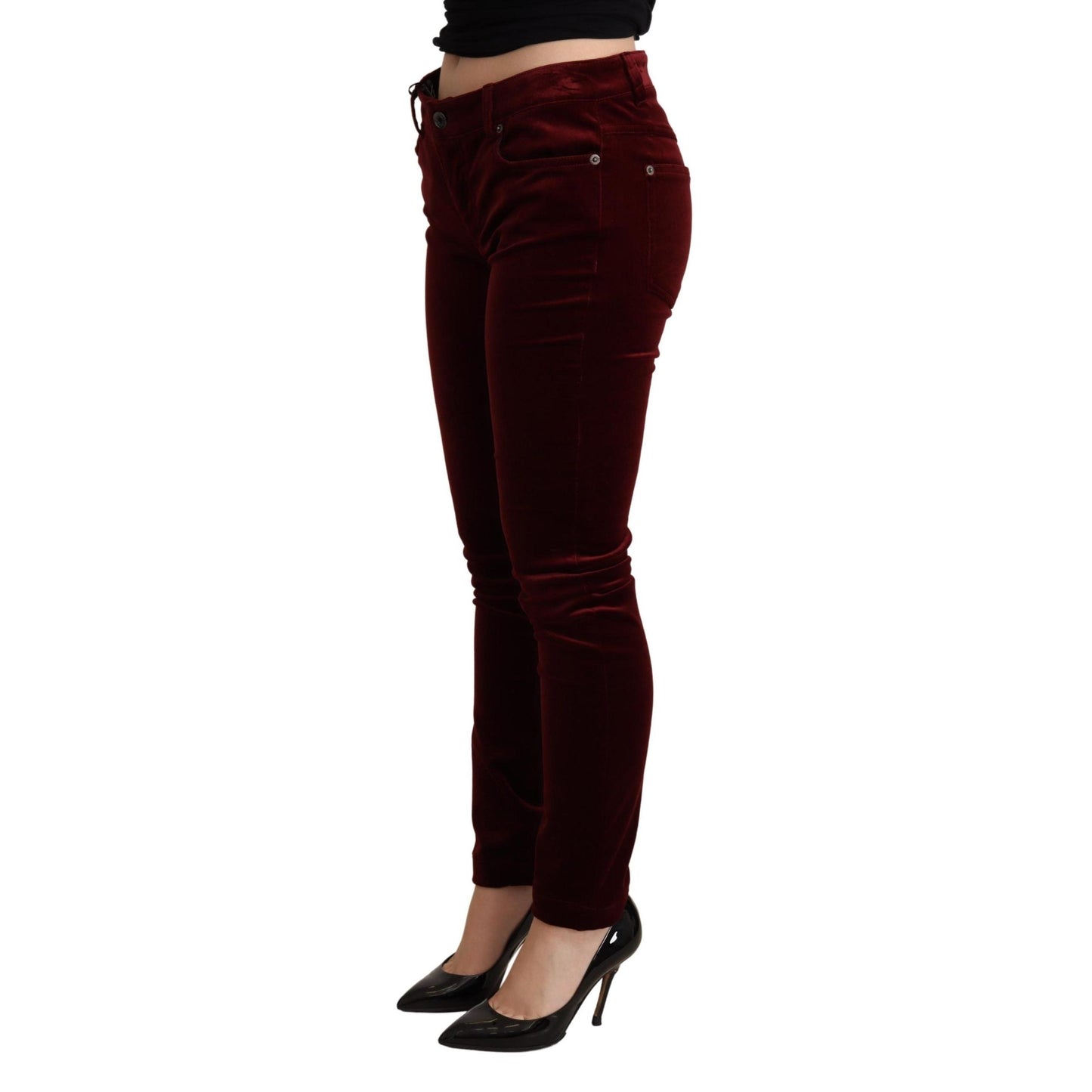 Bordeaux Red Velvet Skinny Trouser