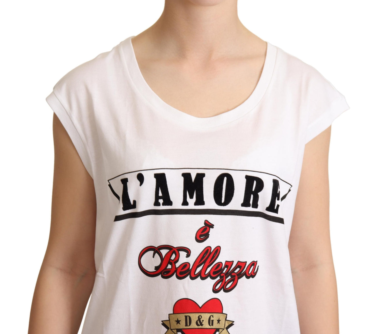 White L'AMORE Cotton Tank Top T-shirt