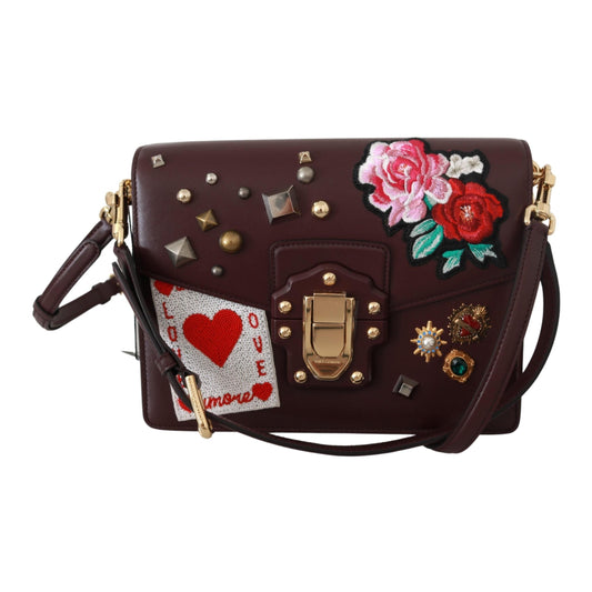 LUCIA Leather Burgundy Jewelled Shoulder Women Bag - coffeewithmee2