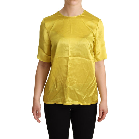 Yellow Silk Short Sleeve Blouse T-shirt