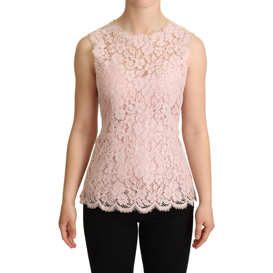 Pink Floral Lace Sleeveless Tank Blouse Top