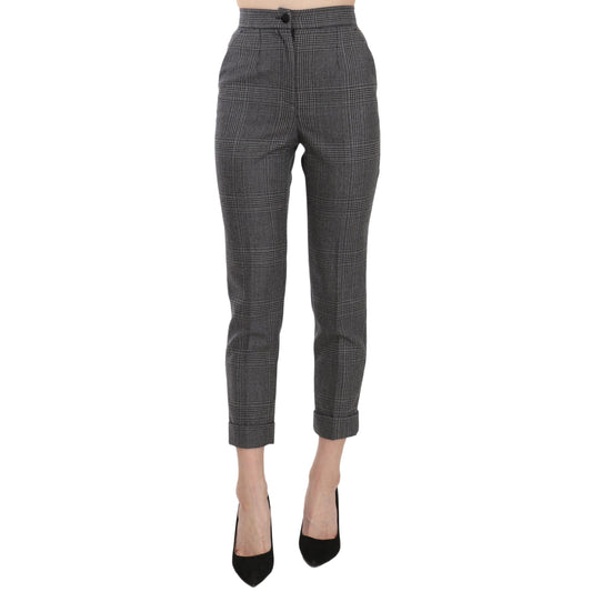 Gray Plaid High Waist Cropped Skinny Pants