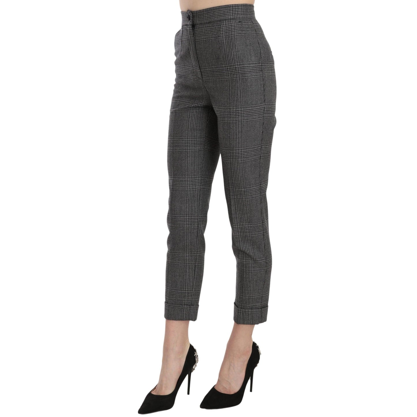 Gray Plaid High Waist Cropped Skinny Pants