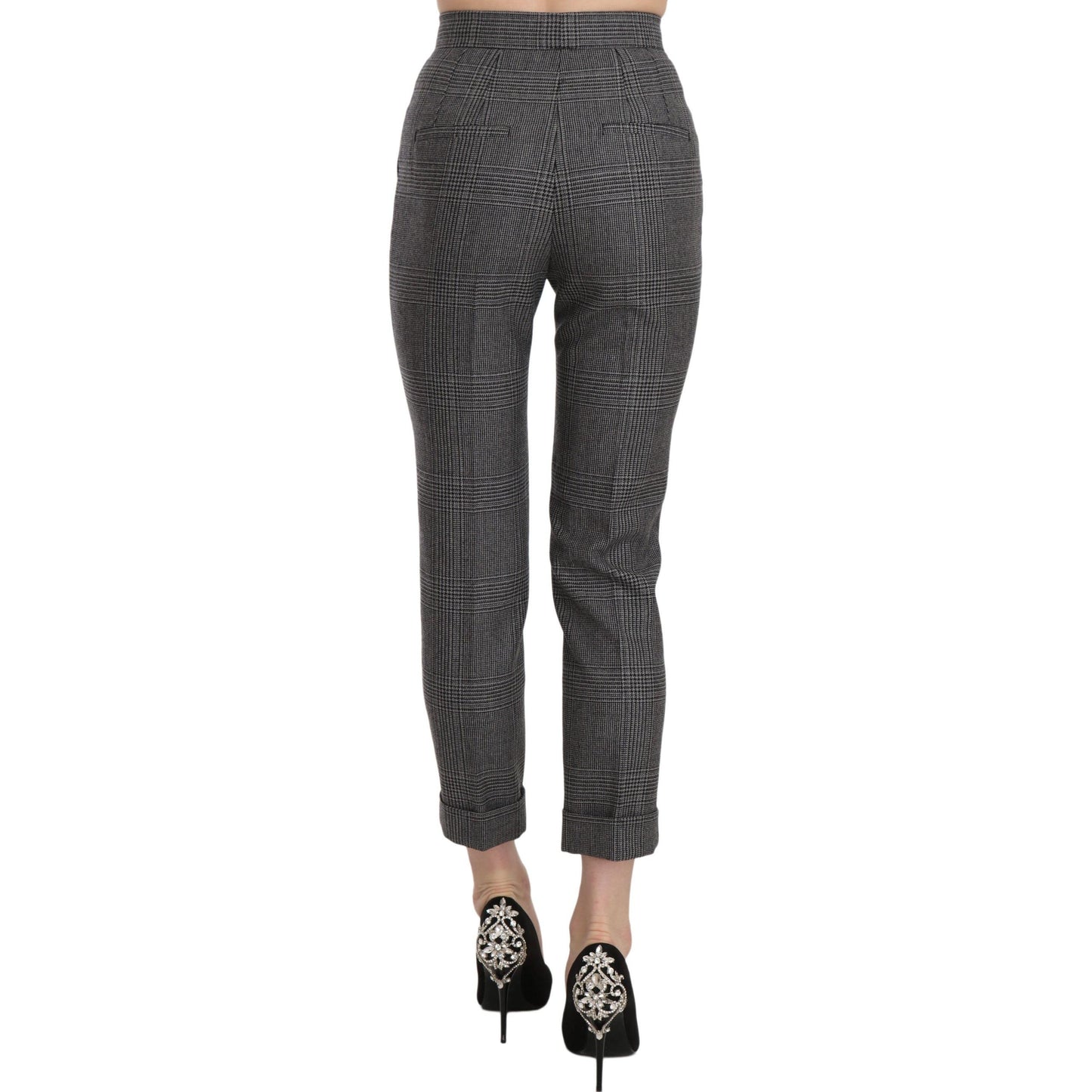 Gray Plaid High Waist Cropped Skinny Pants